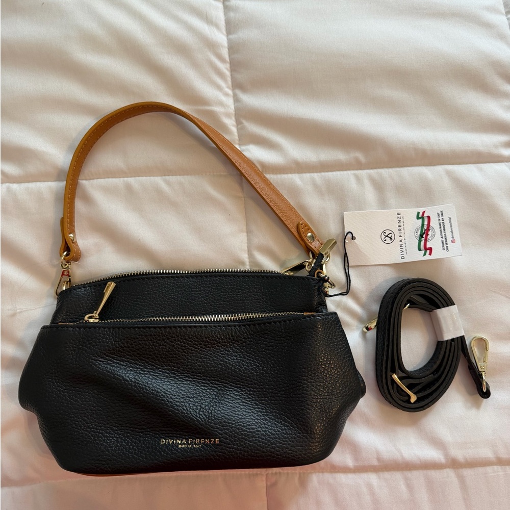 Divina Firenze Italian Black and Tan Shoulder Bag